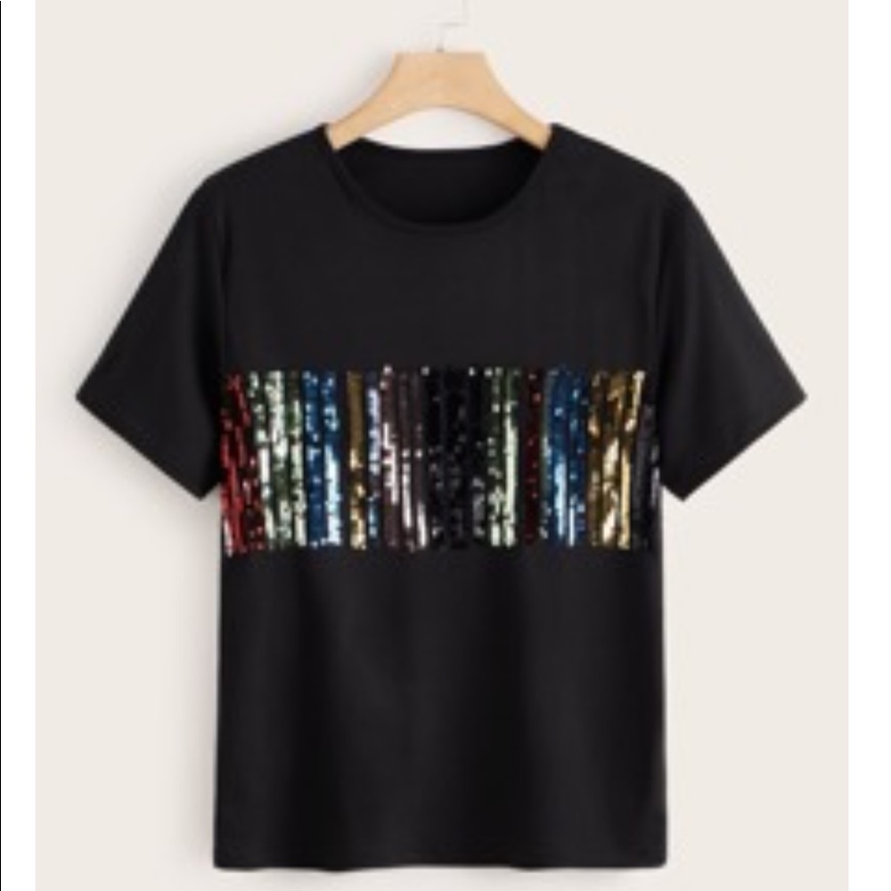 Never worn Black multi color sequin crop top